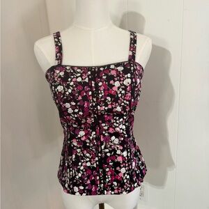 White House Black Market Floral Top - Black and Pink